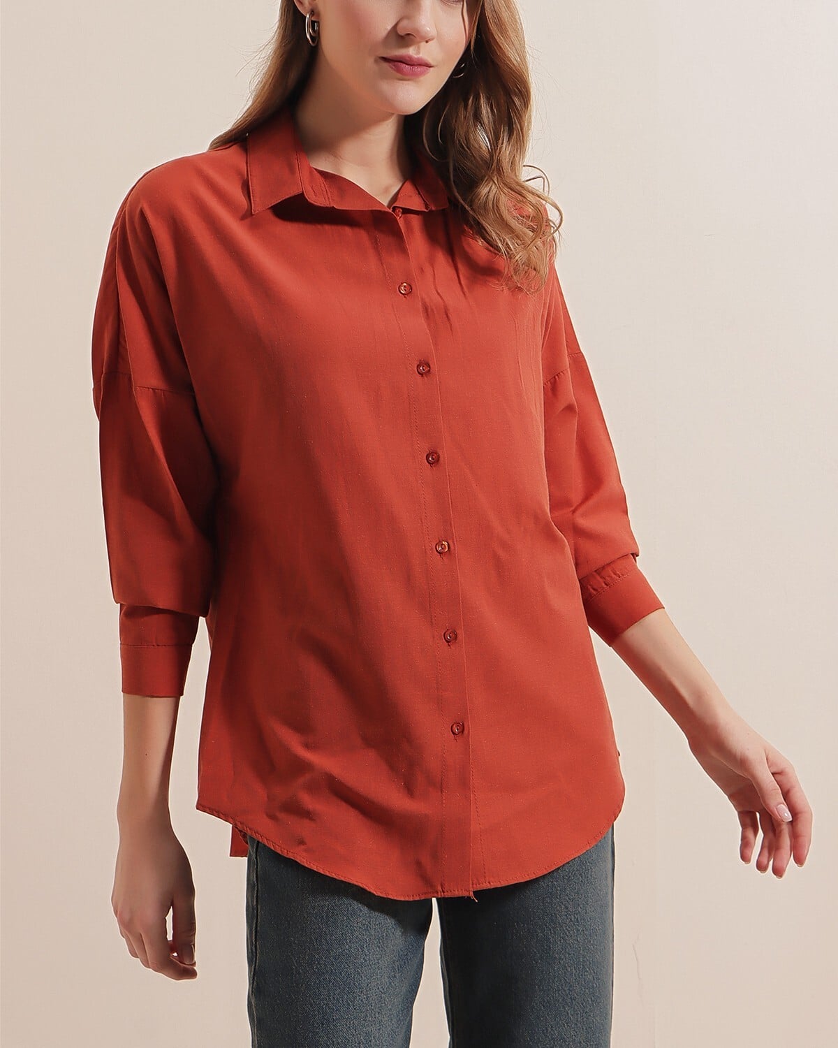 Oversize Long Basic Shirt - Rust - Bigdart - by Peralane
