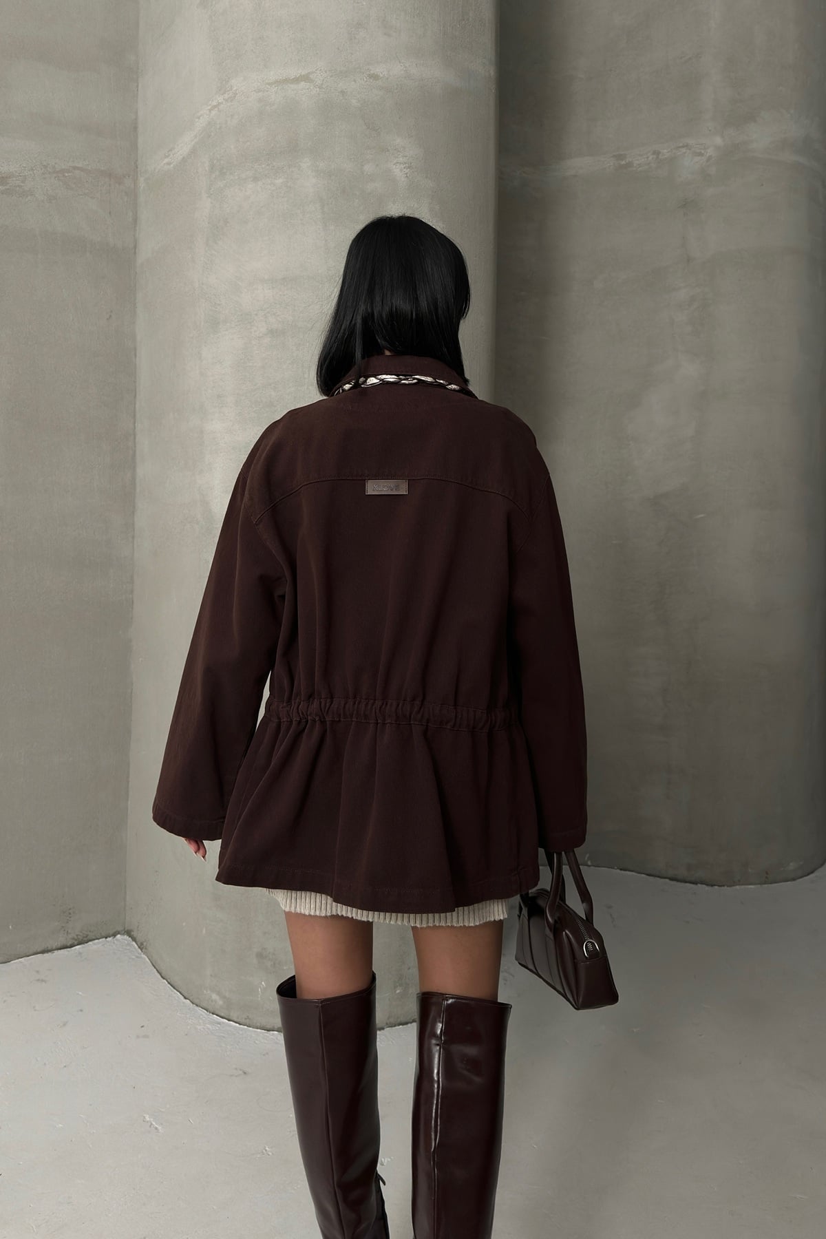 Drawstring Waist Denim Jacket 6145 Brown - Xlove - by Peralane - photo 2