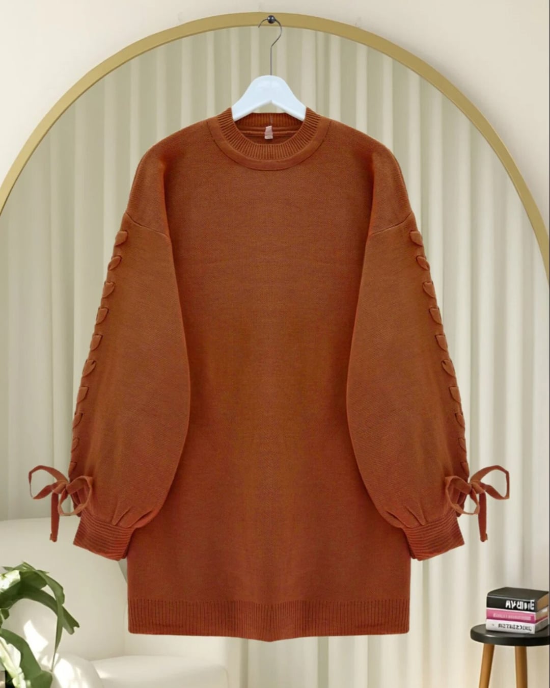 Round Neck Knit Detail Sweater - Rust - Podyumplus - by Peralane - photo 2