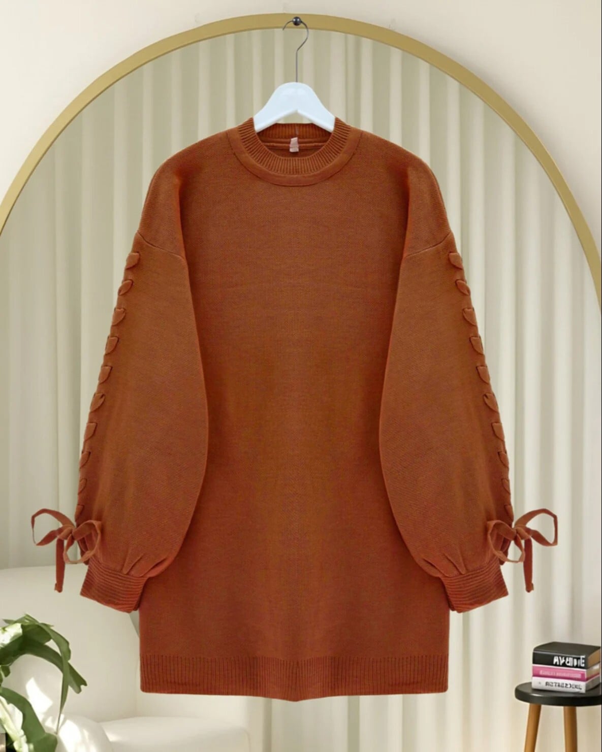 Round Neck Knit Detail Sweater - Rust - Podyumplus - by Peralane - photo 2