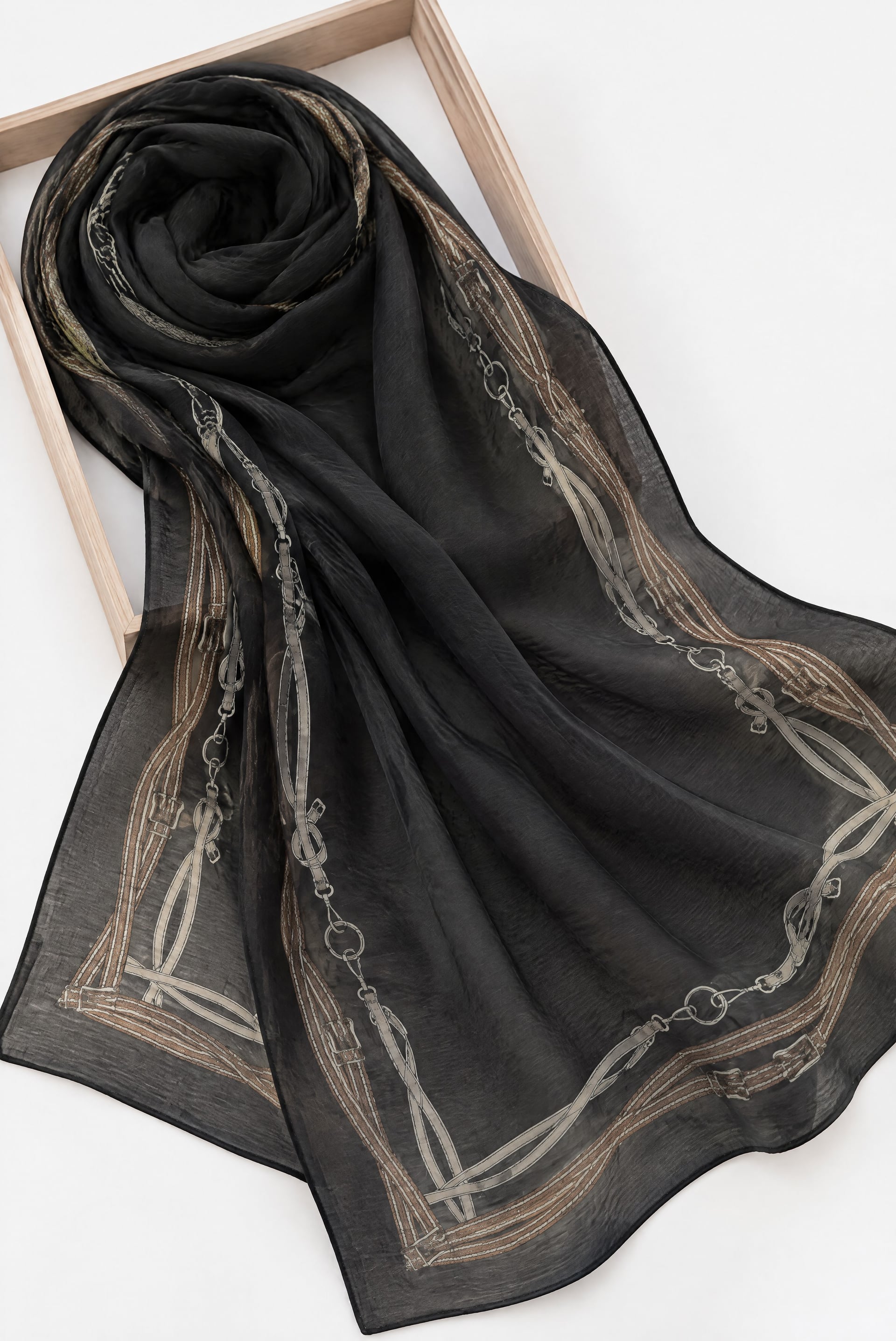 Belt Pattern Silk Shawl in Dark Brown - Podyumplus - by Peralane
