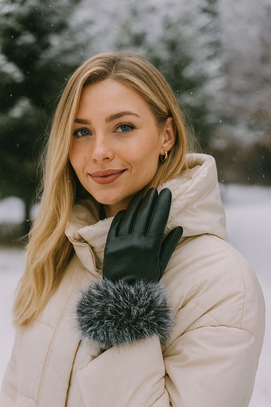 Black Touchscreen Gloves with Faux Fur Trim - Nesvay - by Peralane