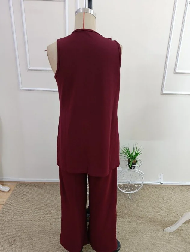 Women's Sleeveless Open-Front Pocket Crepe Vest and Trousers Two-Piece Set - Janes - by Peralane - photo 5