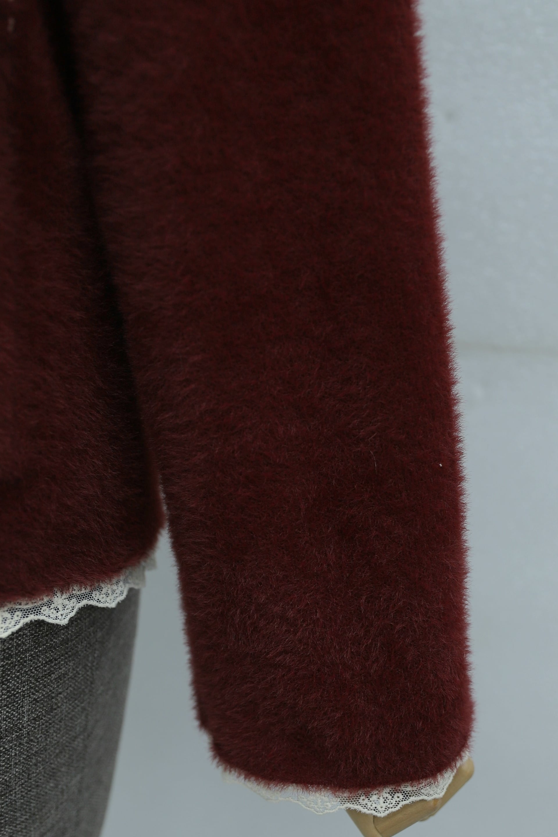 Burgundy Lace Trim Pearl Button Cardigan - Podyumplus - by Peralane - photo 8