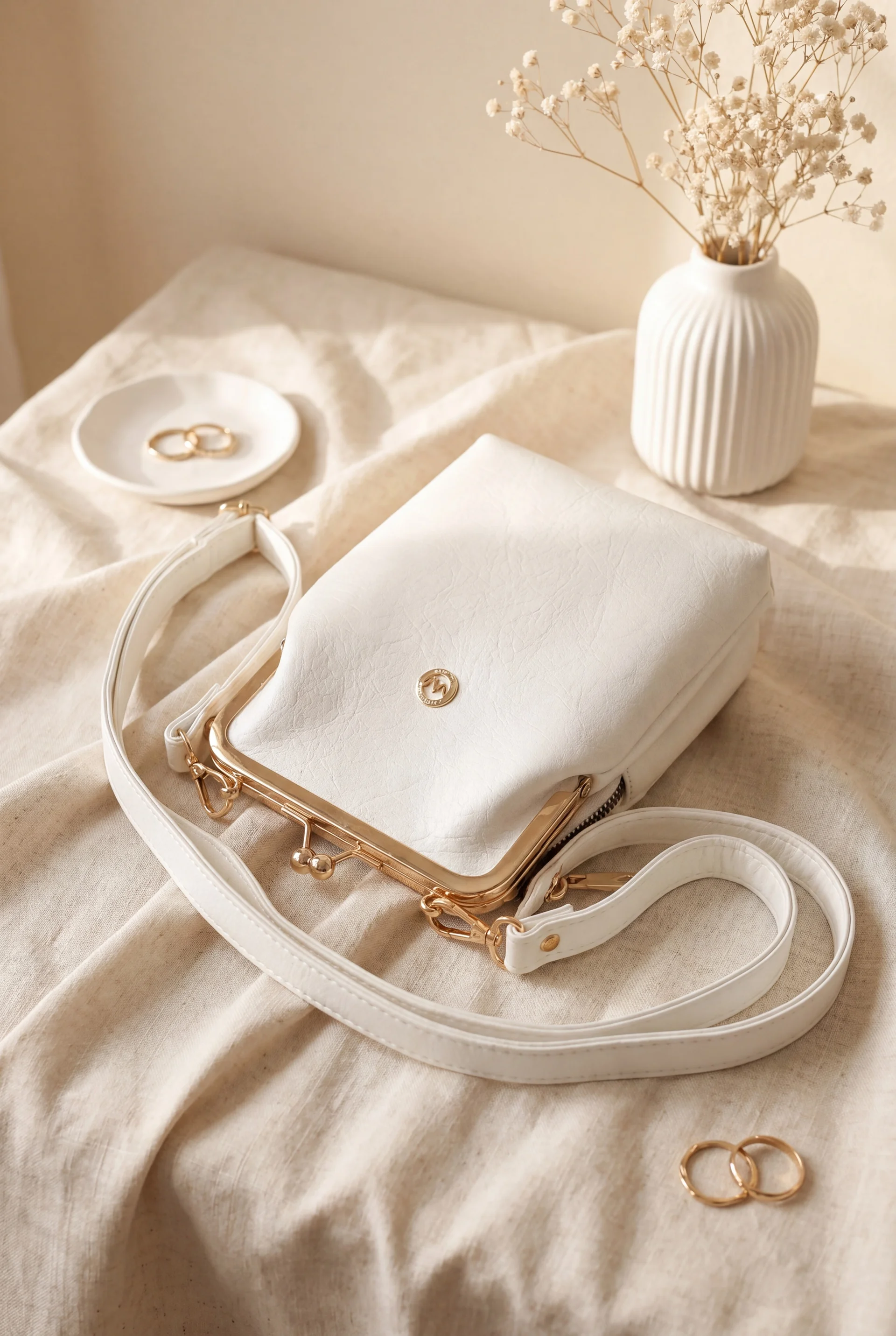 Nostalgic Clip-Lock Vertical Crossbody Bag - White - Podyumplus - by Peralane