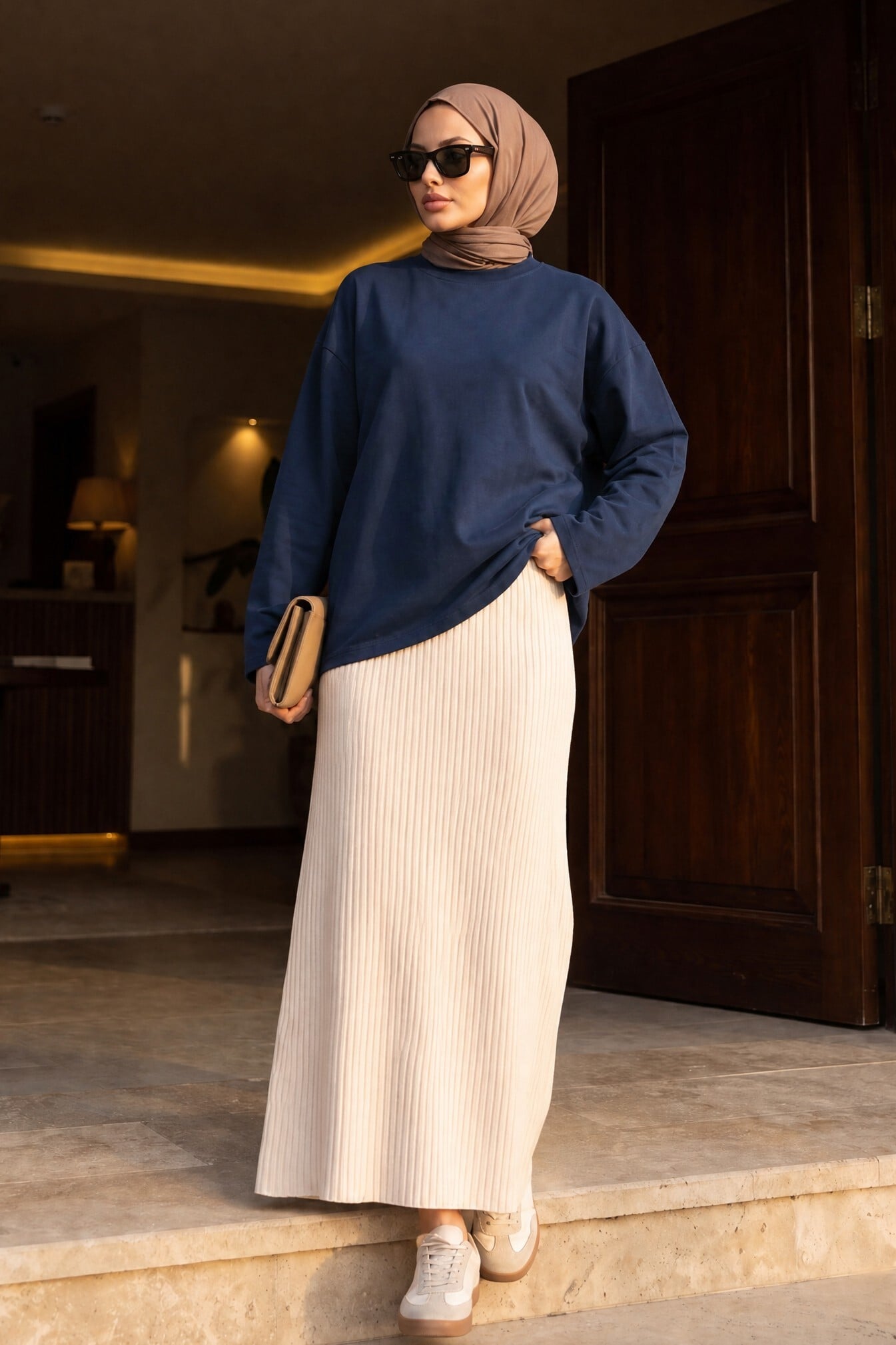 Crew Neck Long Sleeve Oversize Cotton Sweatshirt - Navy - Podyumplus - by Peralane - photo 3