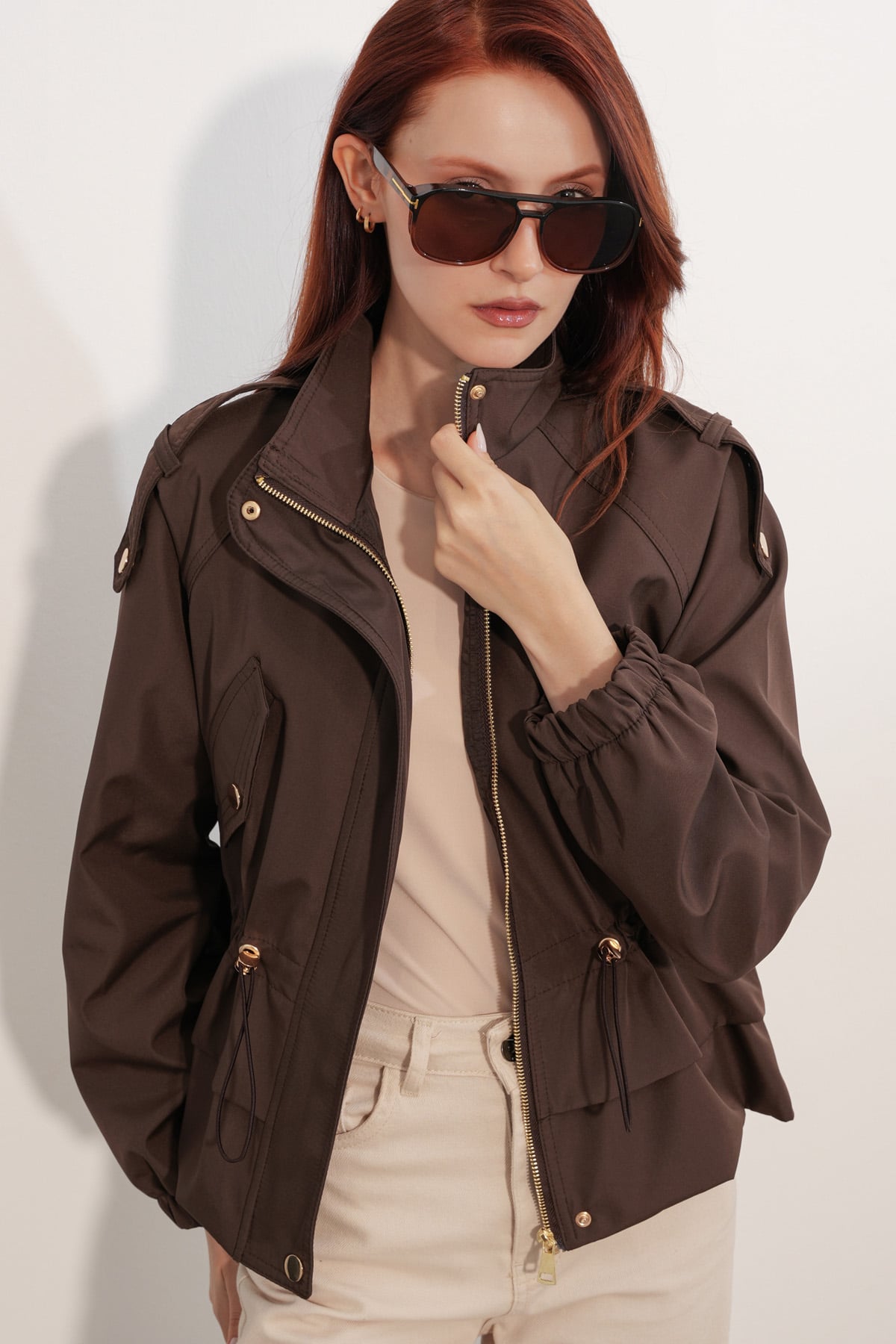 Women's Brown Belted Short Trench Coat 50012 - Bigdart - by Peralane - photo 5