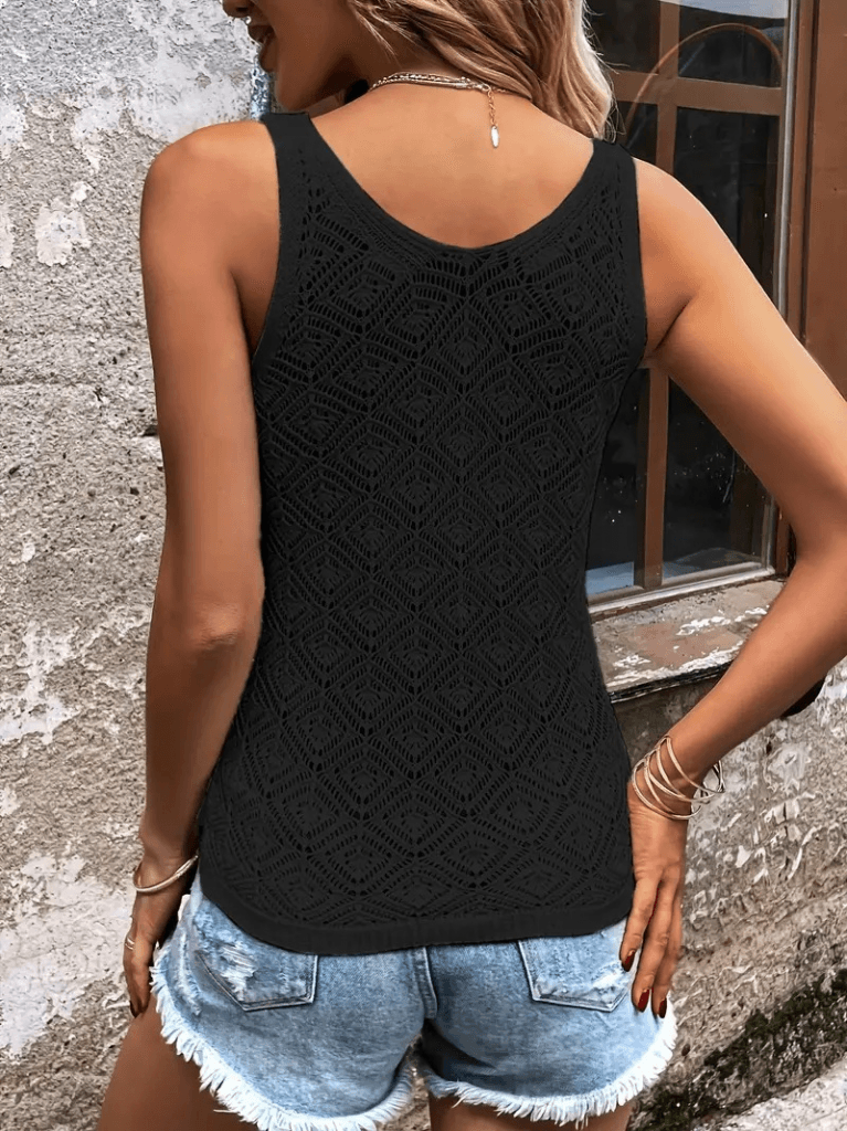 Women's Black Diamond Pattern Thick Strap Knit Tank Top - Janes - by Peralane - photo 2