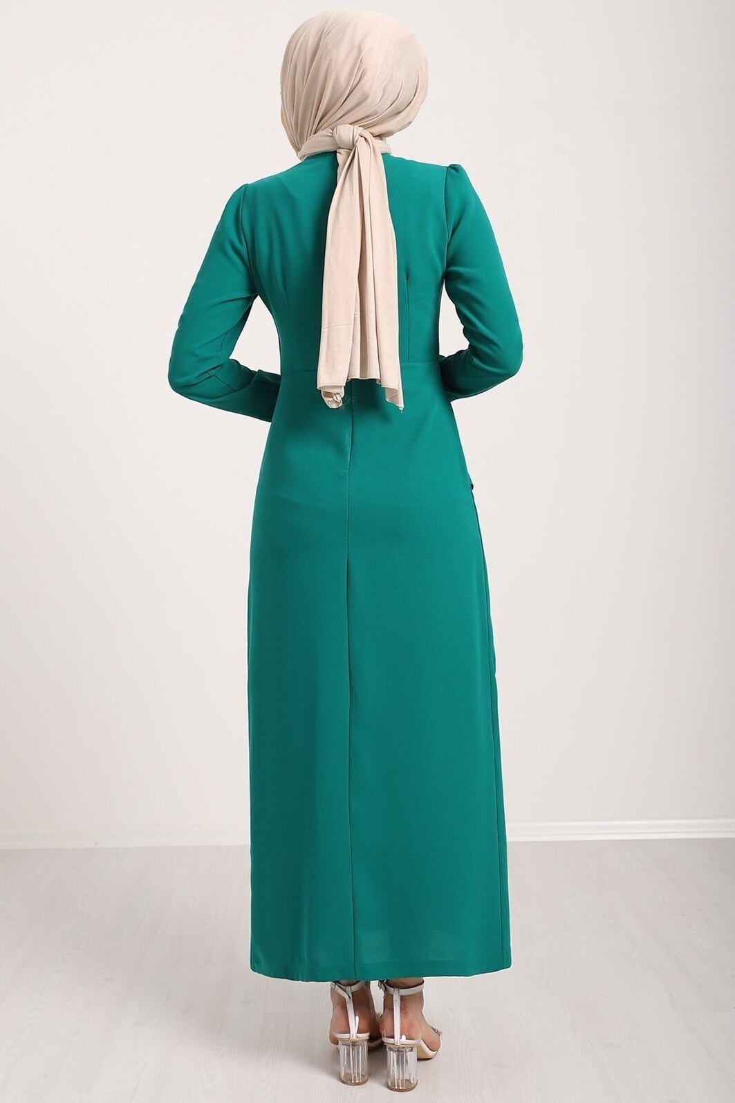 Asymmetric Krep Dress with Draped Front - Emerald - Podyumplus - by Peralane - photo 8
