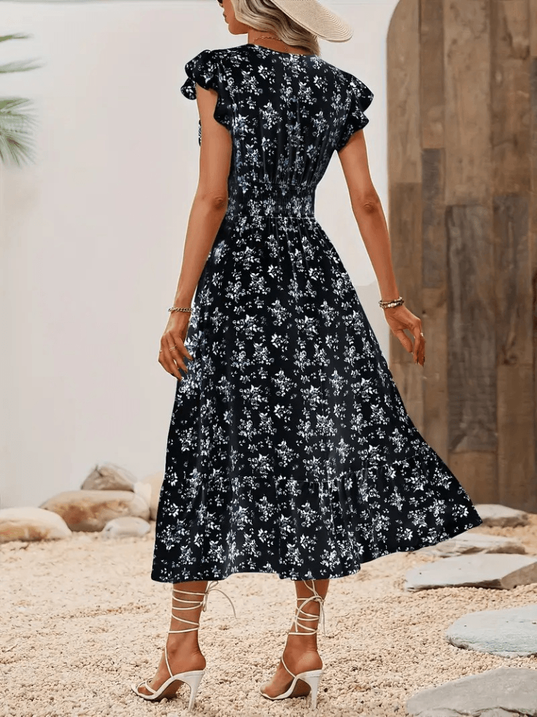 Women's Short-Sleeve V-Neck Floral Print Dress with Elastic Waist - Janes - by Peralane - photo 4