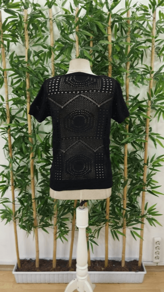 Women's Short-Sleeved Crew Neck Patterned Knit Blouse - Black - Janes - by Peralane - photo 7