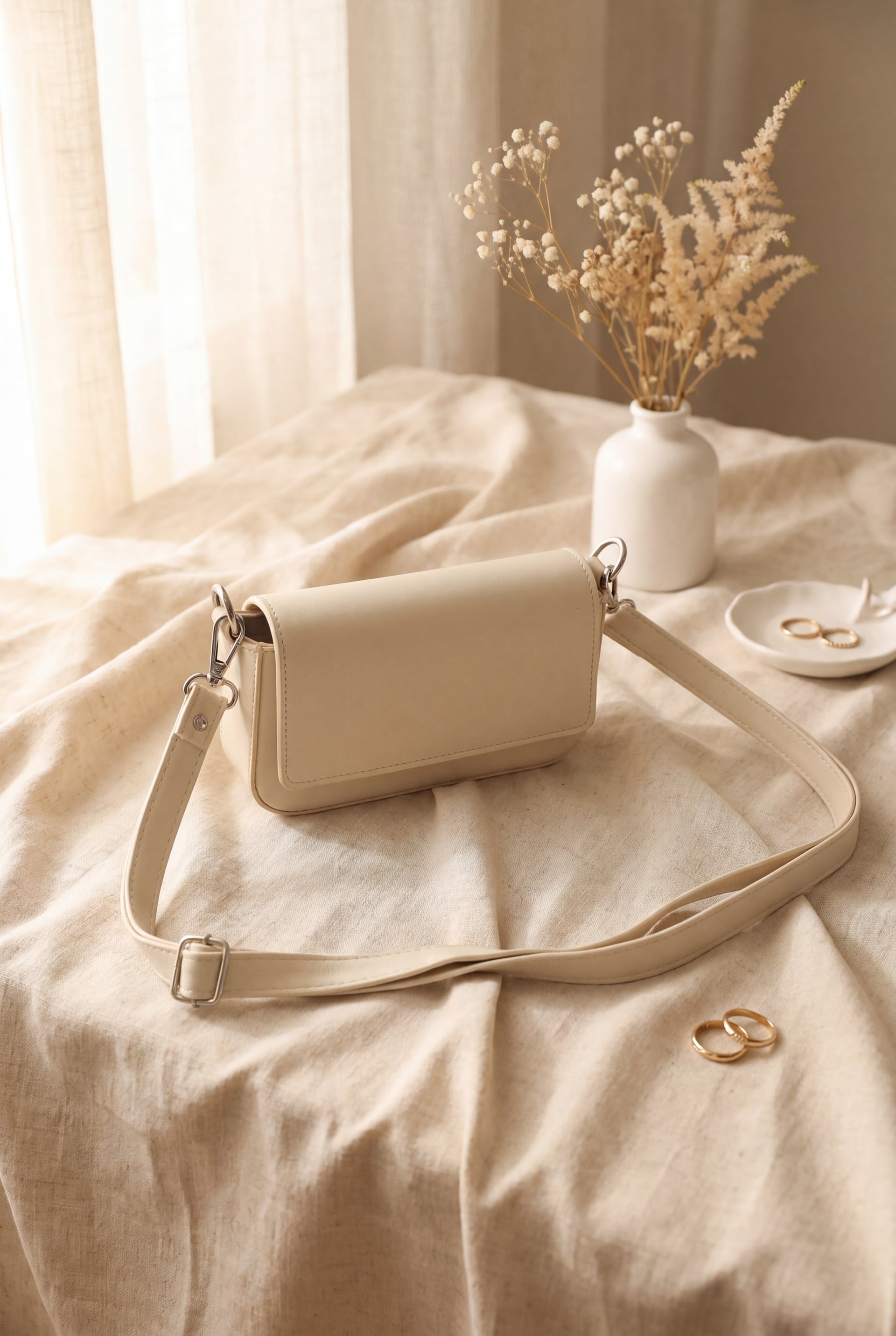 Minimalist Magnetic Flap Crossbody Bag - Cream - Podyumplus - by Peralane