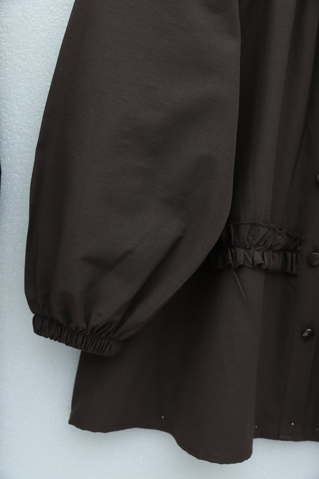 Ruffled Poplin Tunic with Button Front and Elasticated Waist - Dark Brown - Podyumplus - by Peralane - photo 7