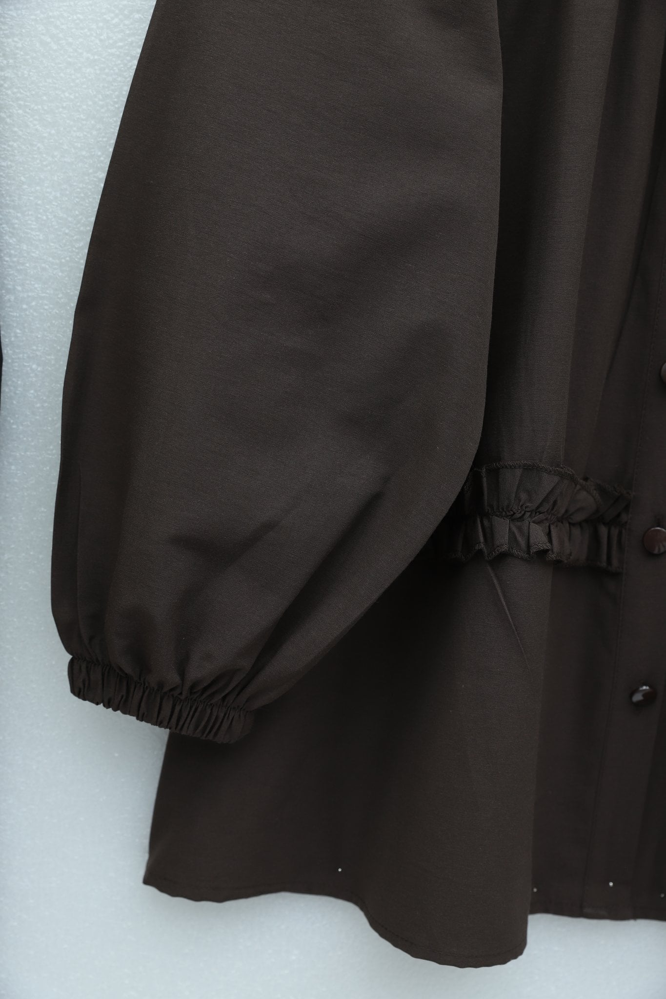 Ruffled Poplin Tunic with Button Front and Elasticated Waist - Dark Brown - Podyumplus - by Peralane - photo 7