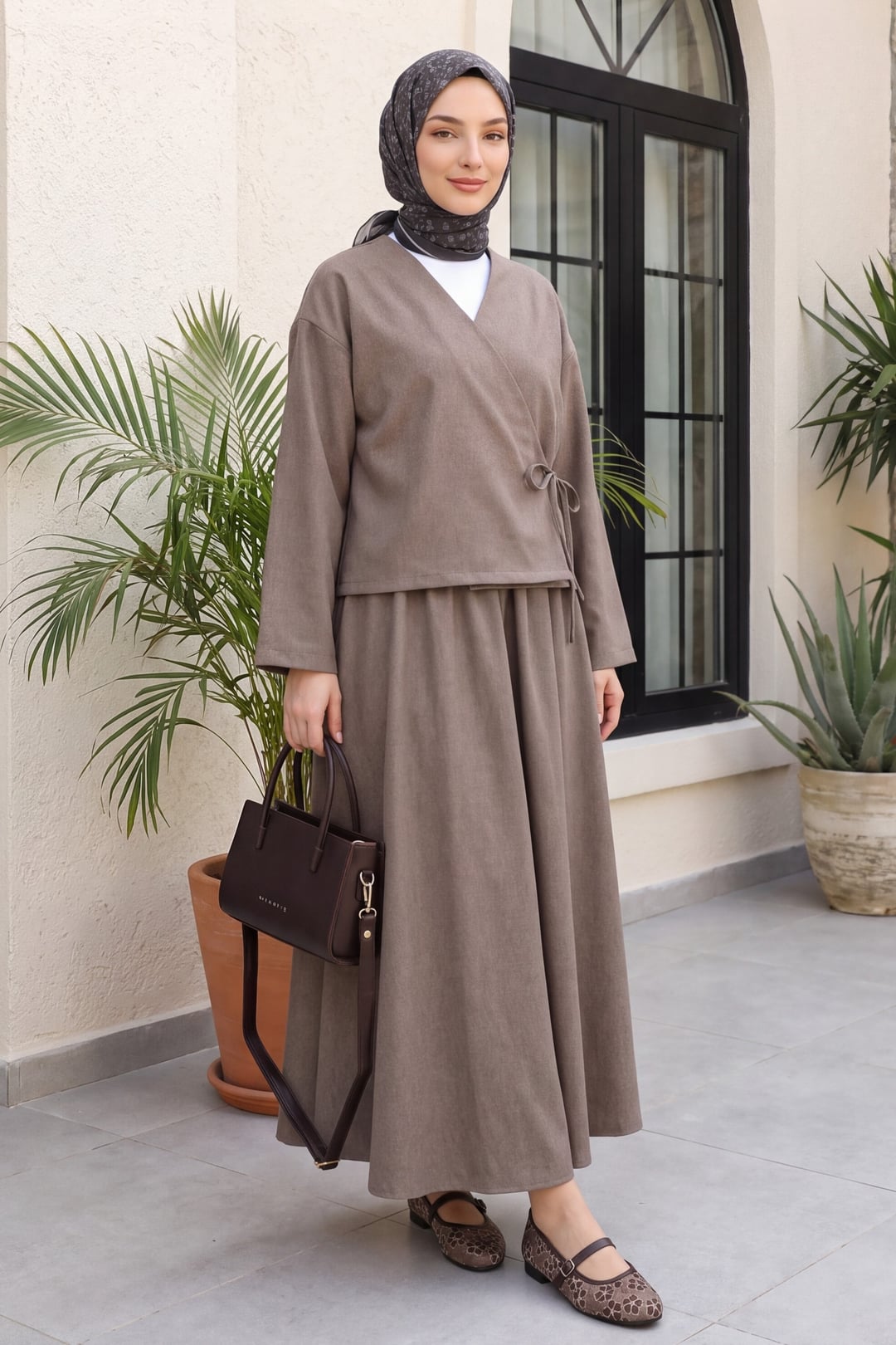 Front Laced Wool Effect Winter Two-Piece Set - Taupe - Podyumplus - by Peralane - photo 2