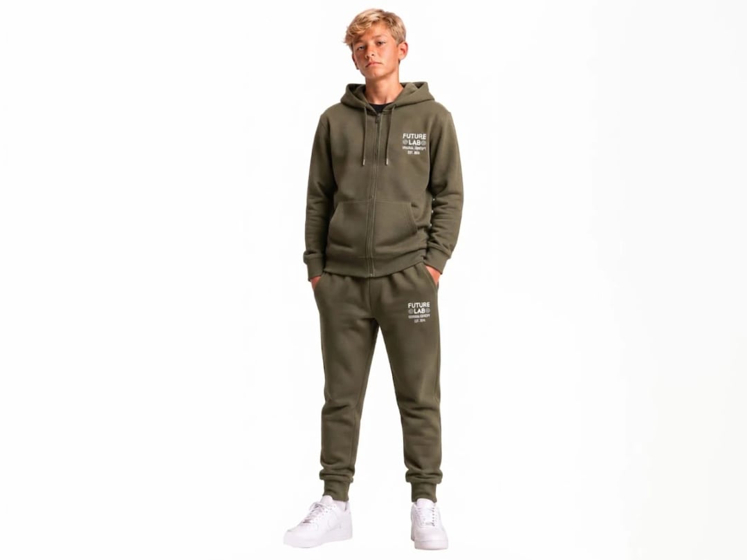 Boys' Zip Hoodie and Jogger Set - Olive Green - Koska - by Peralane