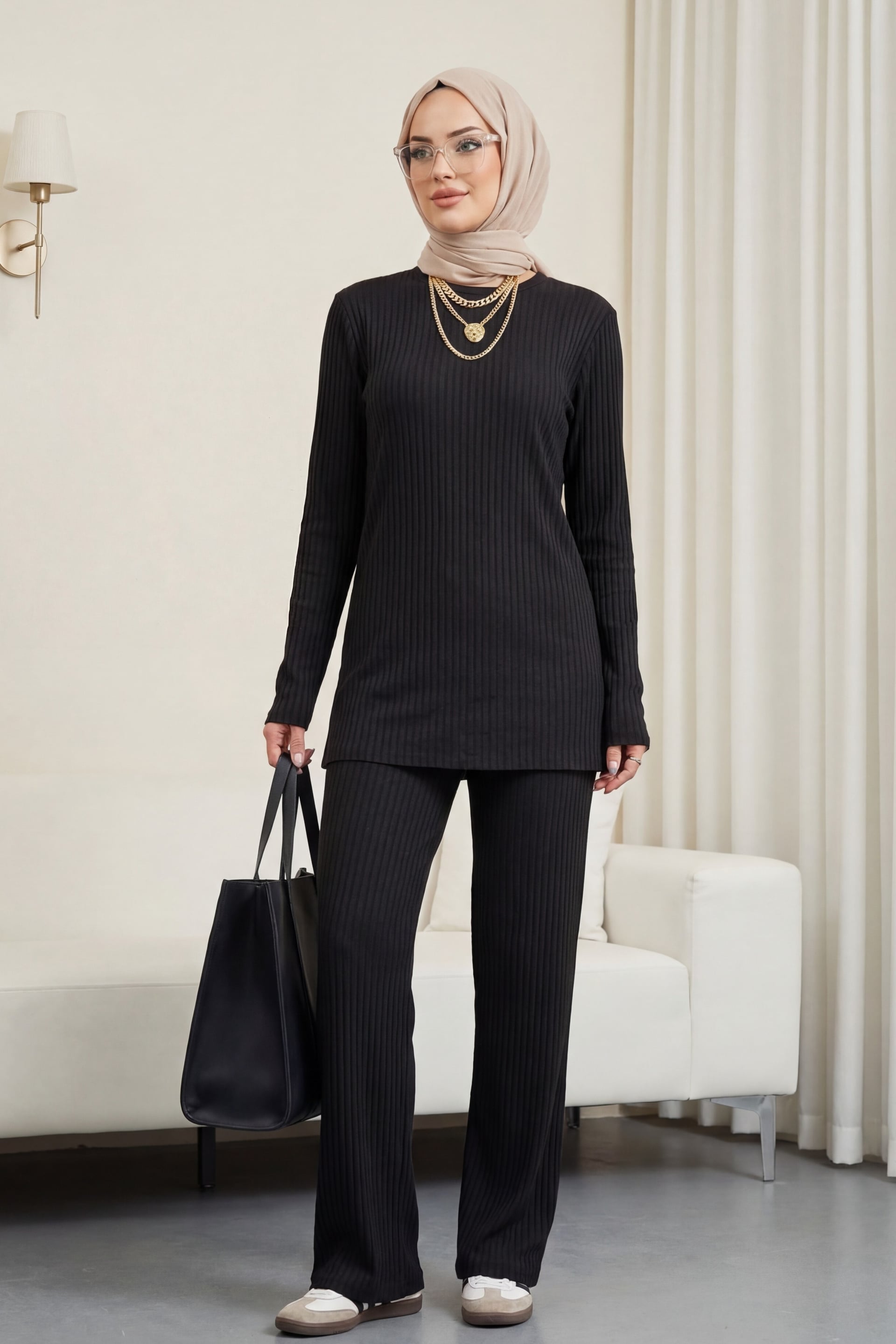 Crew Neck Knit Co-ord Set in Anthracite - Podyumplus - by Peralane