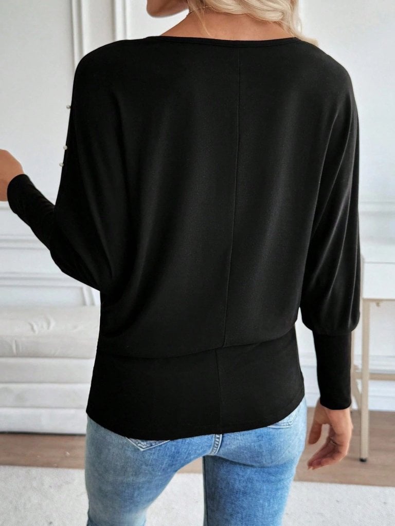 Women's Long-Sleeved Round Neck Pearl Embellished Viscose Blouse - Janes - by Peralane - photo 3