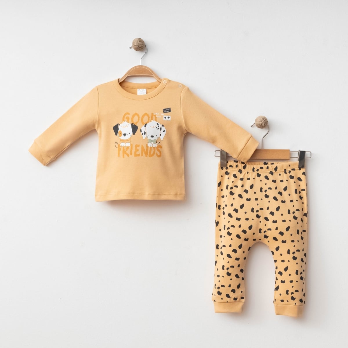 Baby Boys' 3-Piece Cotton Set - Mustard Yellow with Dog Print Top and Dalmatian Spot Trousers - Gumus Baby - by Peralane