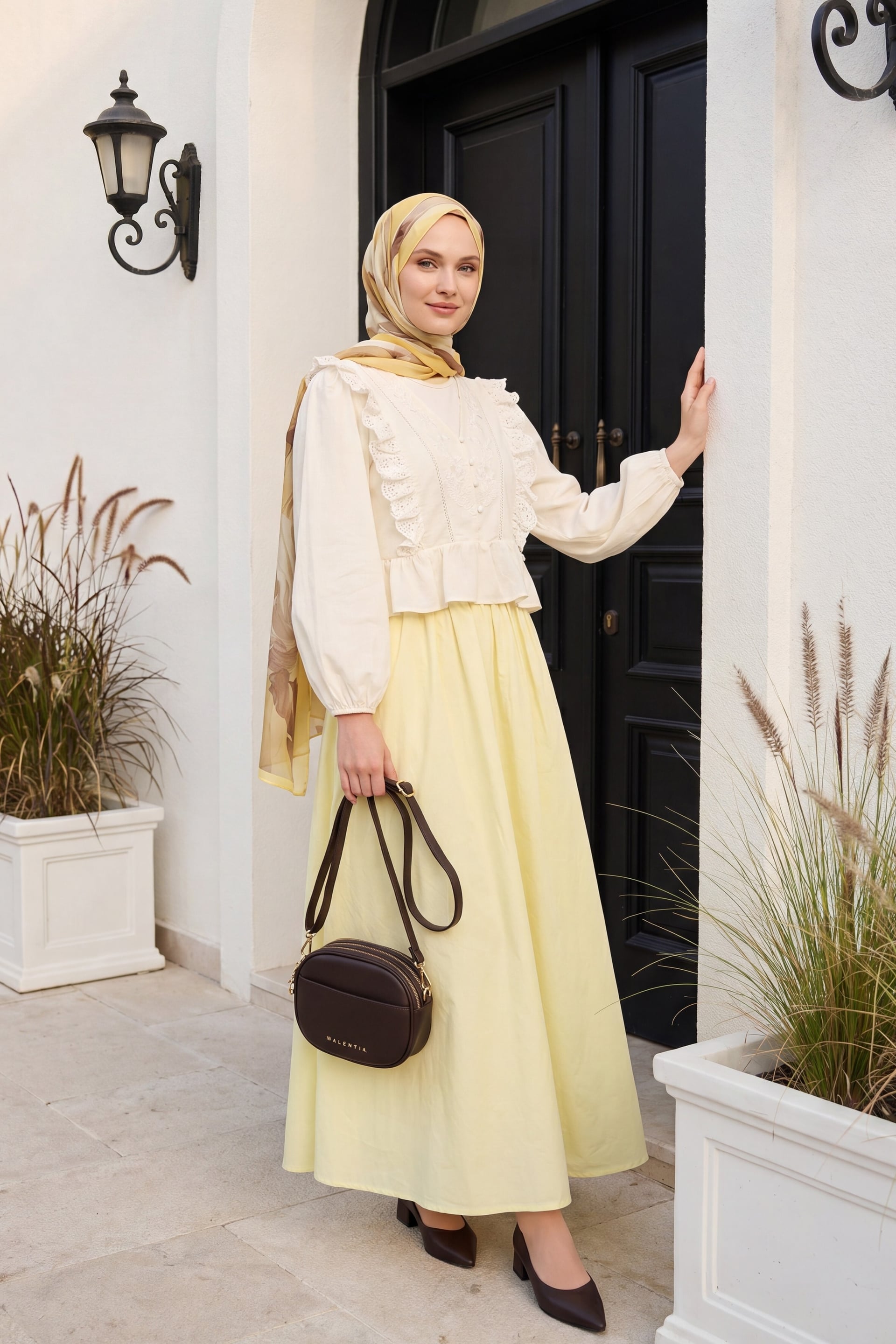 Pale Yellow Cotton Voile Skirt with Pockets and Belt - Podyumplus - by Peralane - photo 5
