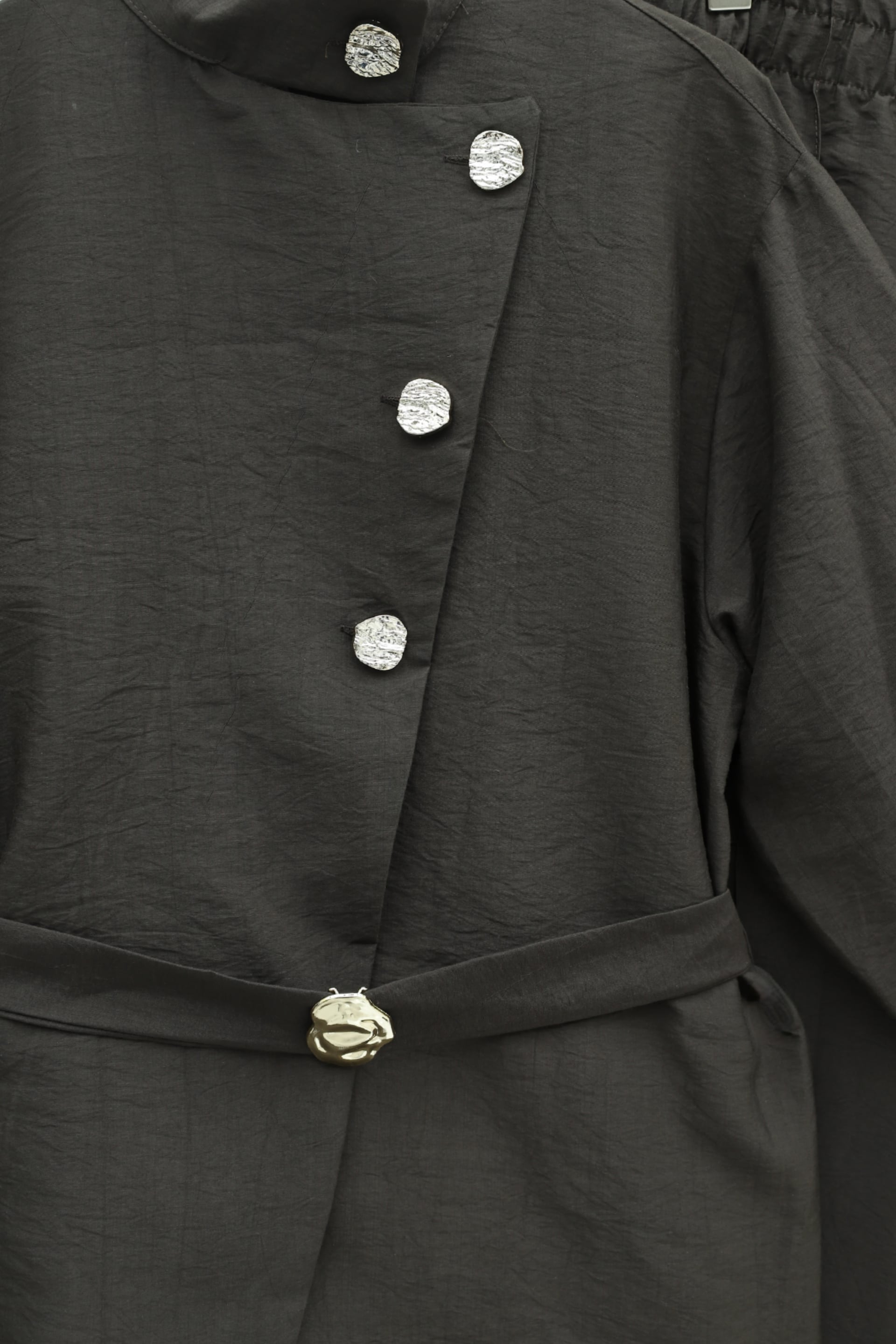 Gold Button Belted Frill Detail Tunic and Wide-Leg Trousers Set - Dark Brown - Podyumplus - by Peralane - photo 4
