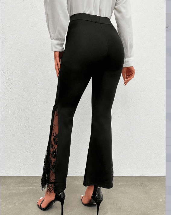 Women's Black Flared Lace Detail High Waist Trousers - Janes - by Peralane - photo 7