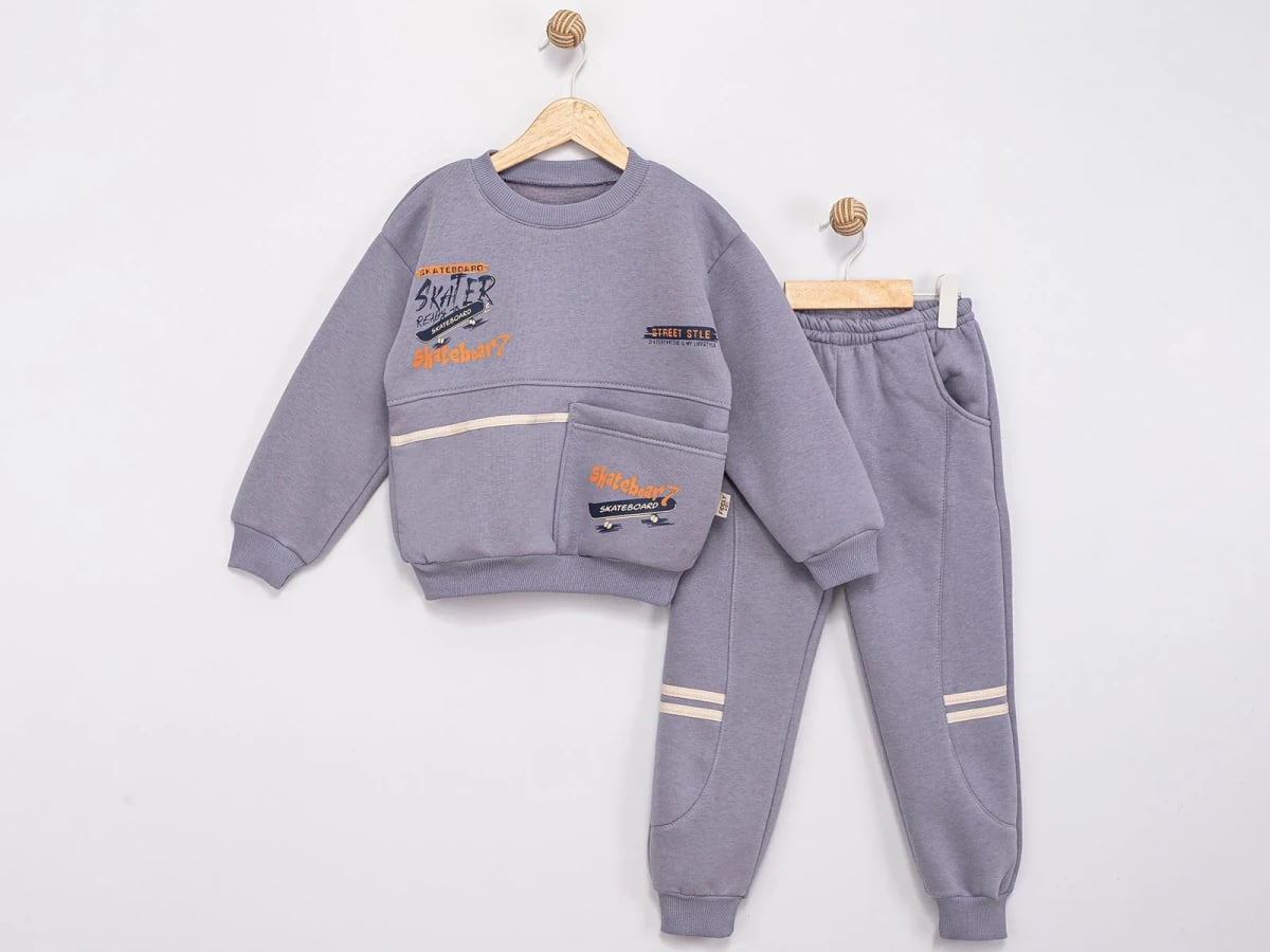 Skateboard Print Hooded Sweatshirt and Trousers Set for Boys - Feely Kids - by Peralane