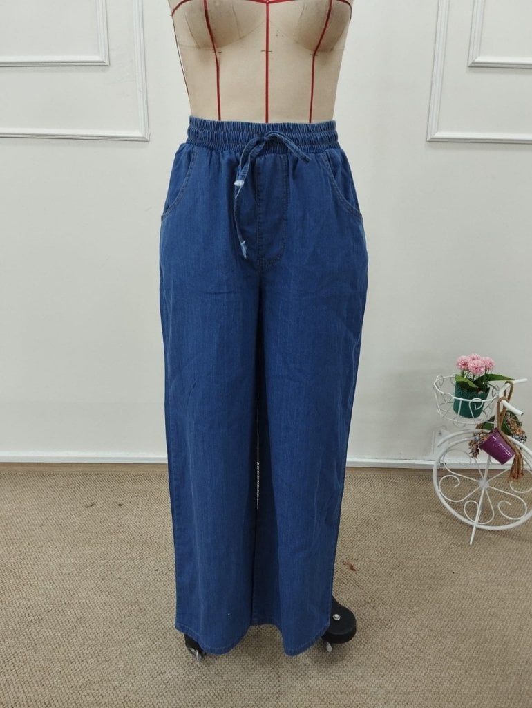 Women's High-Waist Elasticated Drawstring Denim Trousers - Janes - by Peralane - photo 6