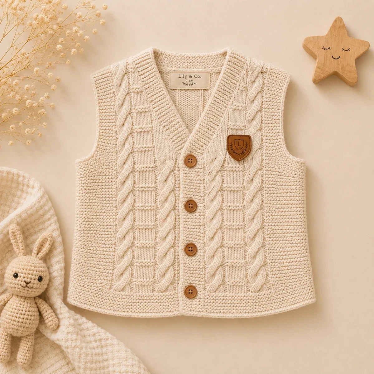 Knitted Baby Vest - 1174 (Cream, Pack of 3) - Has Bereket - by Peralane