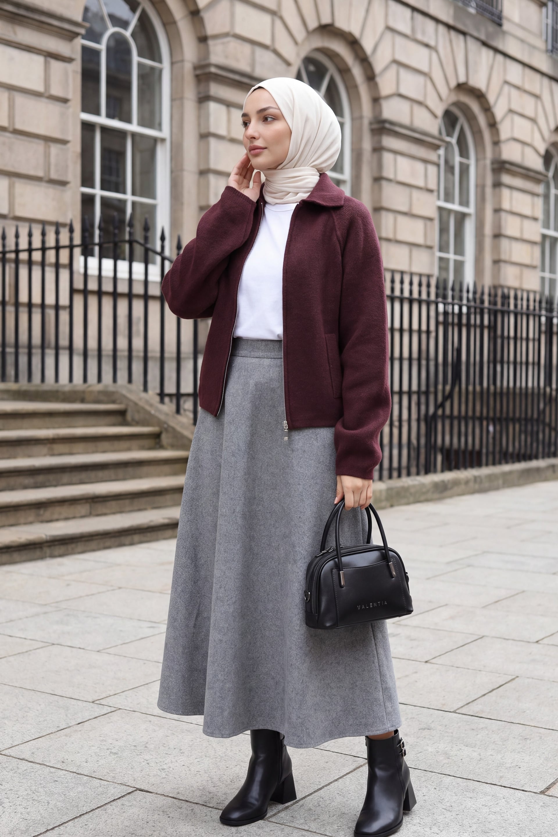Polo Collar Zip Pocket Detail Knitted Cardigan - Burgundy - Podyumplus - by Peralane - photo 5