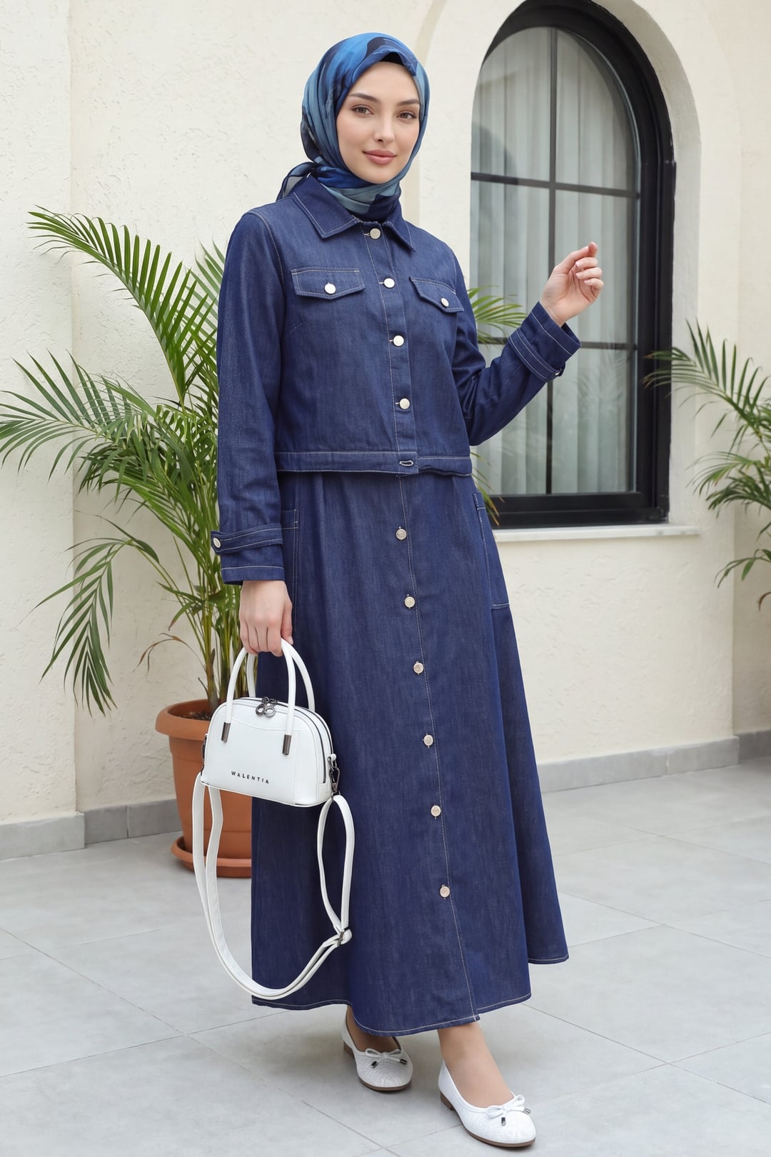 Side Pocket Half-Button Denim Jile Set - Navy - Podyumplus - by Peralane - photo 2