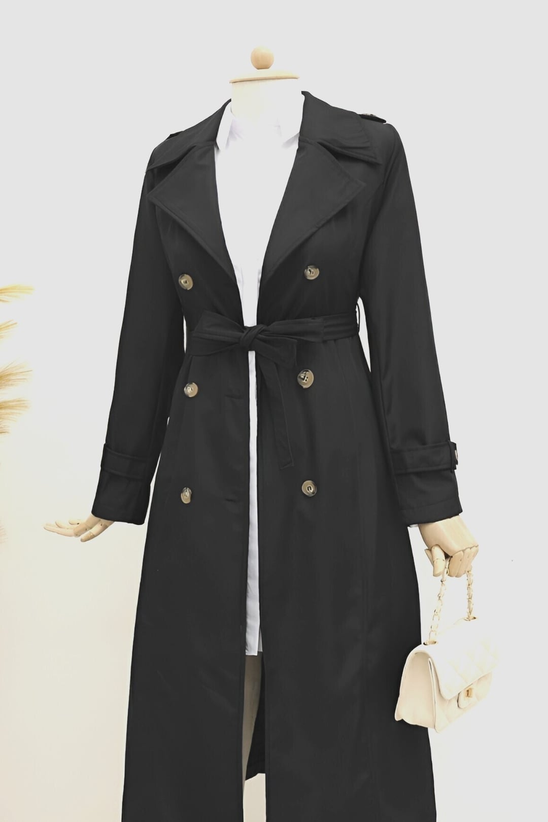 Women's Lined Belted Trench Coat - Black - Podyumplus - by Peralane - photo 5