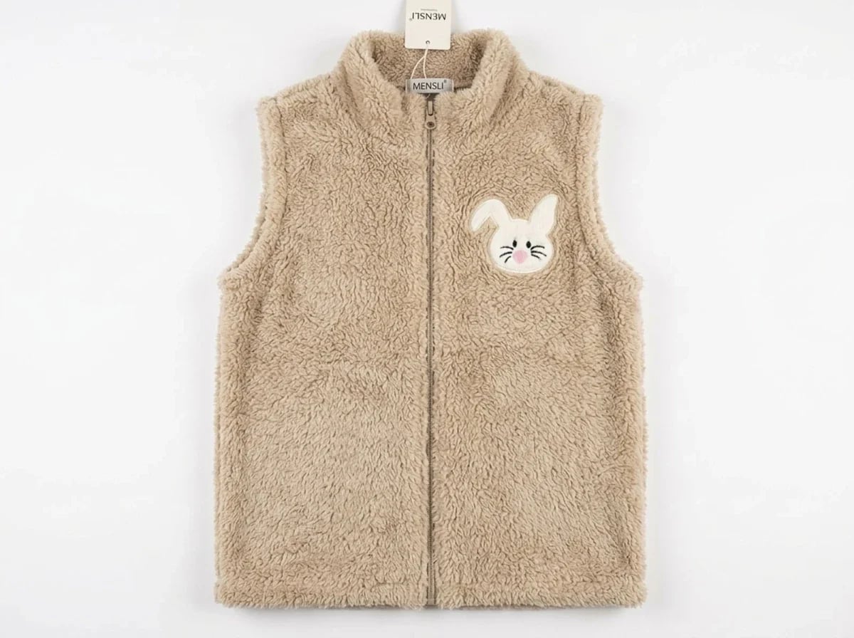 Girls' Fleece Vest with Bunny Appliqué - Beige - Mensis - by Peralane
