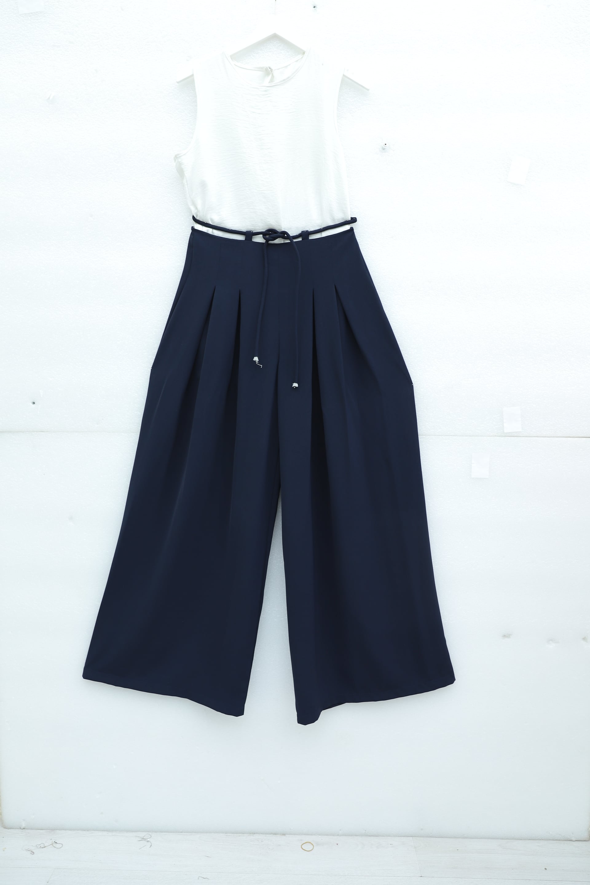 Women's High-Waist Drawstring Pleated Wide-Leg Trousers - Navy - Podyumplus - by Peralane - photo 4