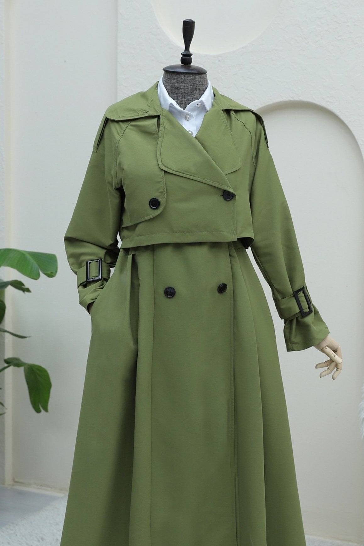 Pleated Skirt Bolero Belted Trench Coat - Khaki - Podyumplus - by Peralane - photo 6