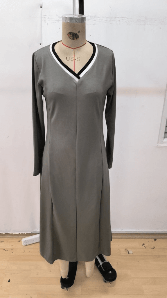 Women's Long Sleeve V-Neck Midi Dress in Olive Green - Janes - by Peralane - photo 5