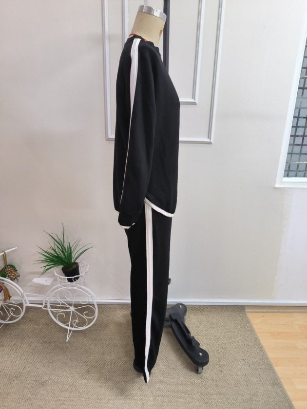 Women's Long Sleeve Crew Neck Striped Detail Viscose Two-Piece Blouse and Trousers Set - Janes - by Peralane - photo 6