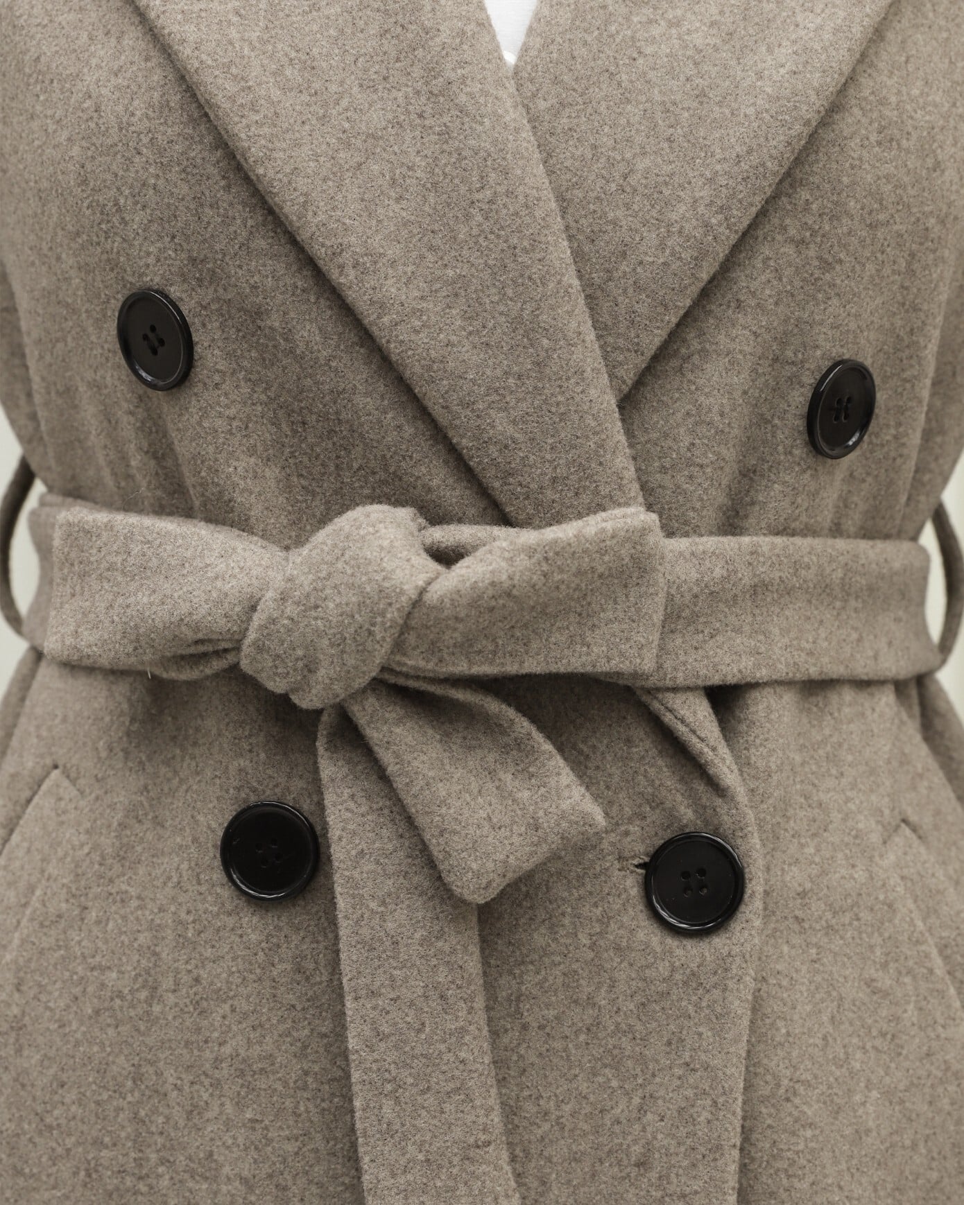 Double-Breasted Belted Coat with Pockets - Stone - Podyumplus - by Peralane - photo 4