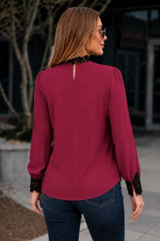 Women's Long Sleeve Half Turtleneck Lace Detail Sandy Blouse - Janes - by Peralane - photo 2