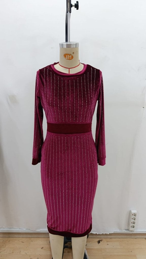 Women's Long Sleeve Velvet Midi Dress with Dots - Janes - by Peralane - photo 6