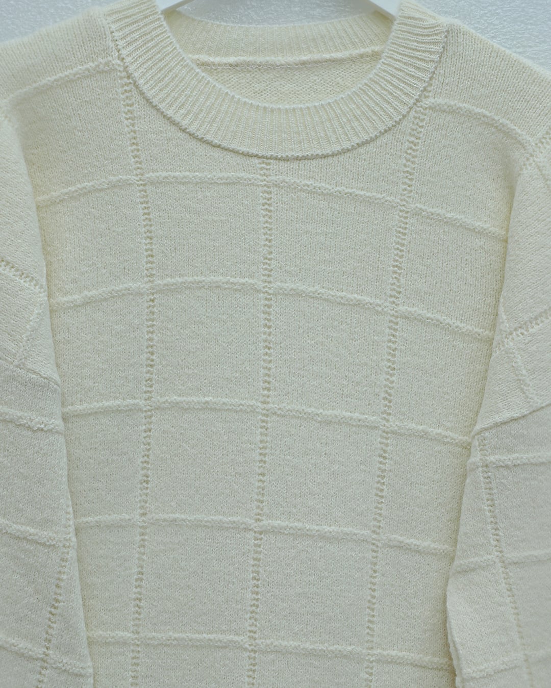 Cream Checkered Slit Knit Tunic - Podyumplus - by Peralane - photo 4