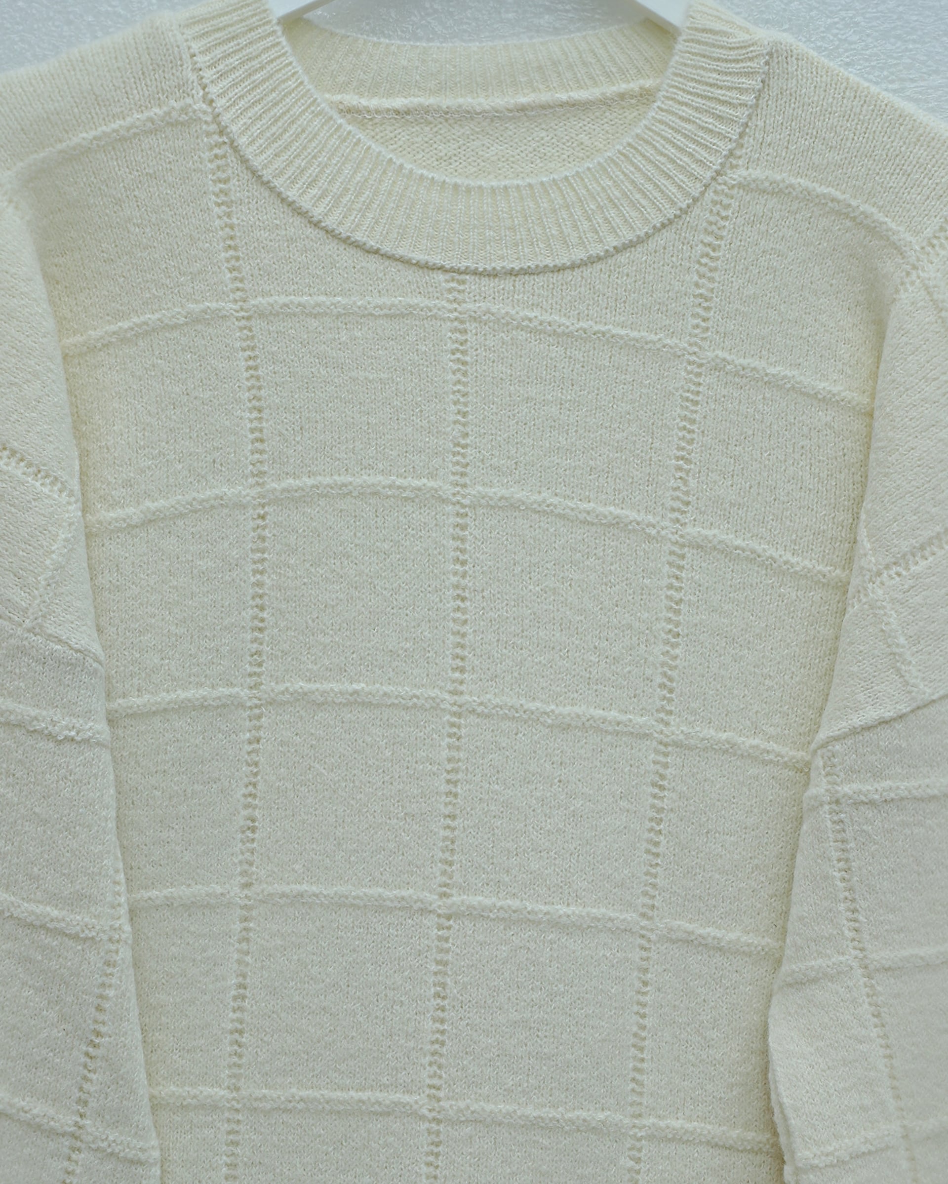 Cream Checkered Slit Knit Tunic - Podyumplus - by Peralane - photo 4