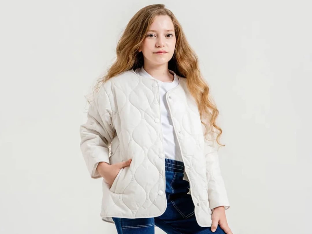 Quilted Snap-Button Girls' Jacket - Off-White - ÖZ Bebe - by Peralane