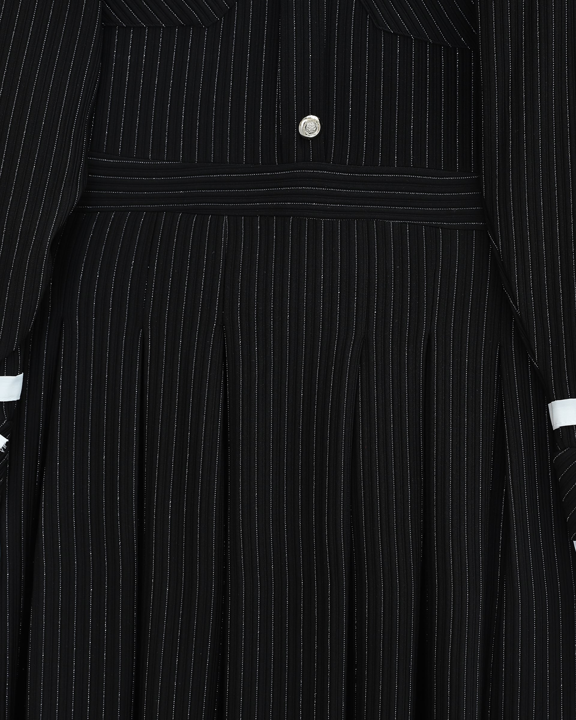 Padded Shoulder Pleated Dress with Button Details and Pockets - Black - Podyumplus - by Peralane - photo 7