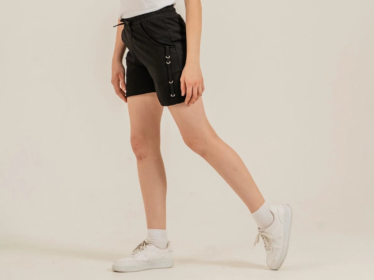 Girls' Drawstring Shorts with Lace Detail - Black - Nickel - by Peralane