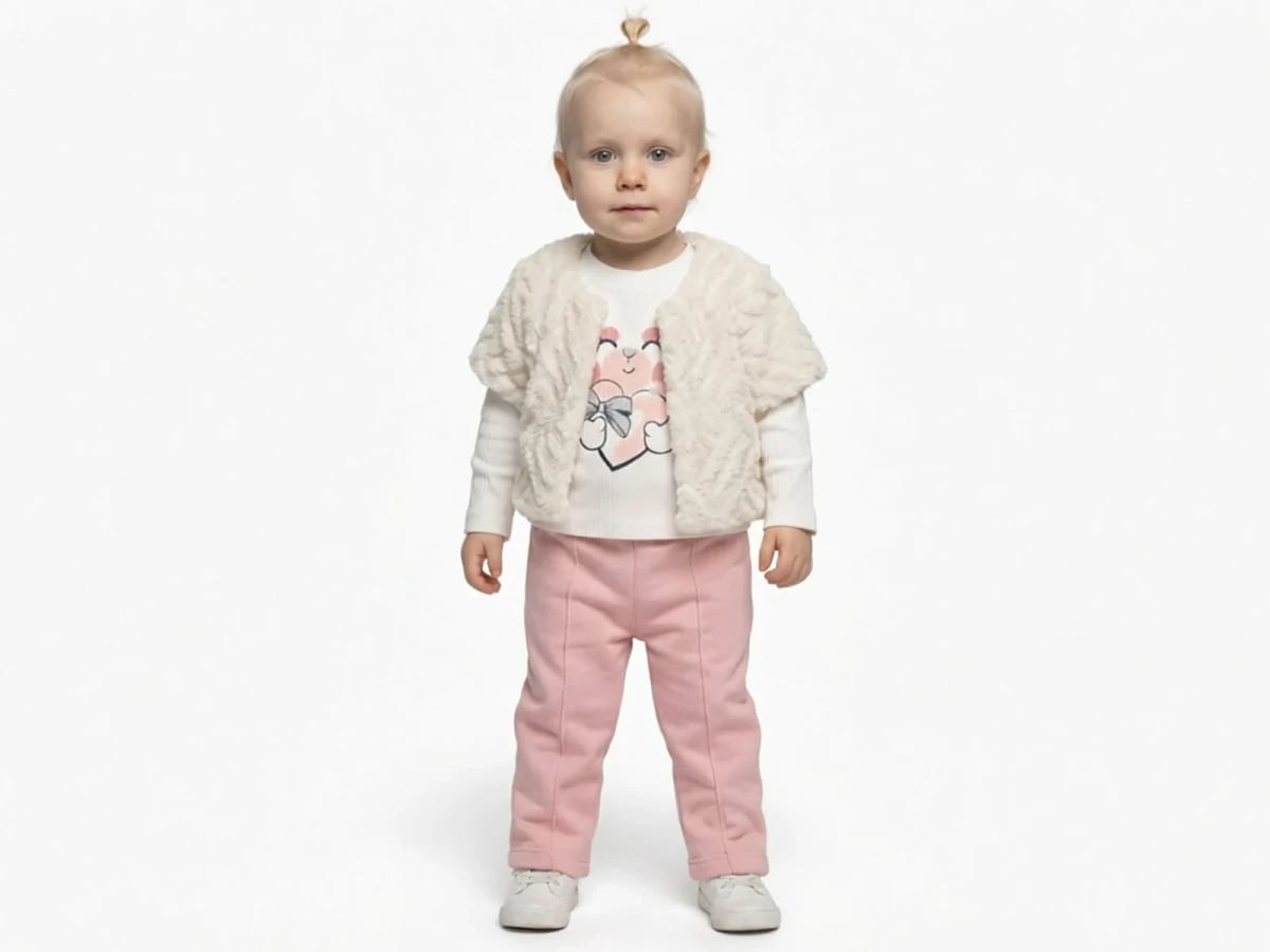 Girls' Baby Three-Piece Set with Heart Print and Faux Fur Shrug - Elci Baby - by Peralane