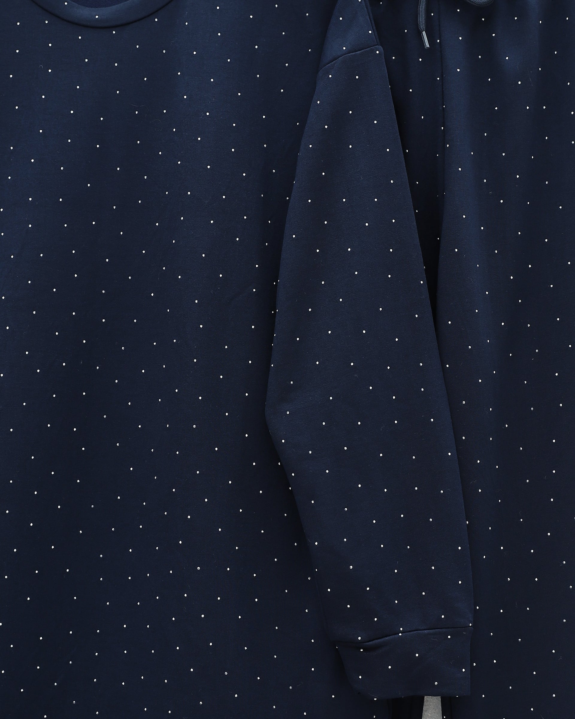 Navy Blue Polka Dot Two-Piece Pyjama Set with Stone Details - Podyumplus - by Peralane - photo 5