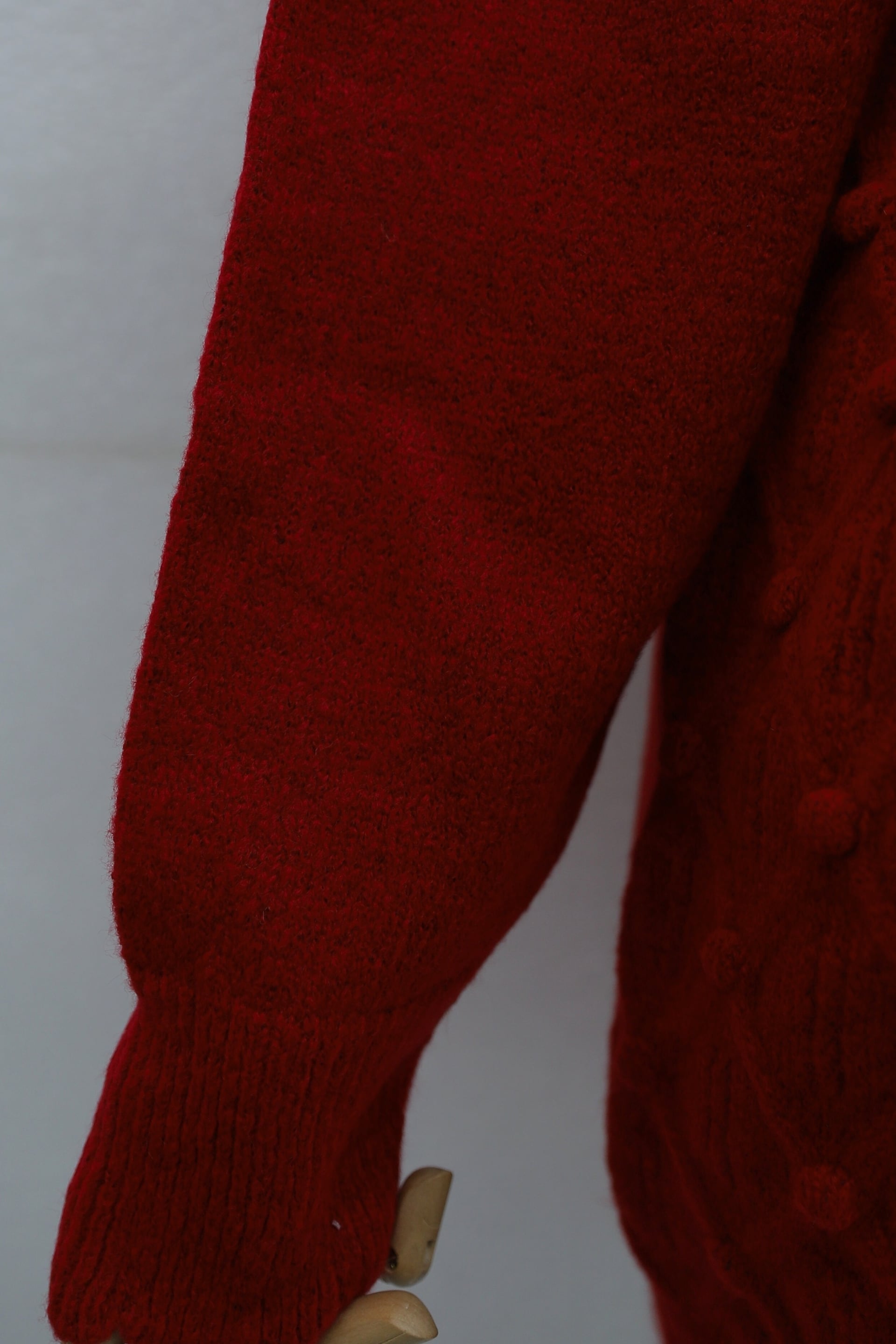 Red Checkered Relaxed Knit Tunic with Bicycle Neck and Pom-Pom Details - Podyumplus - by Peralane - photo 6