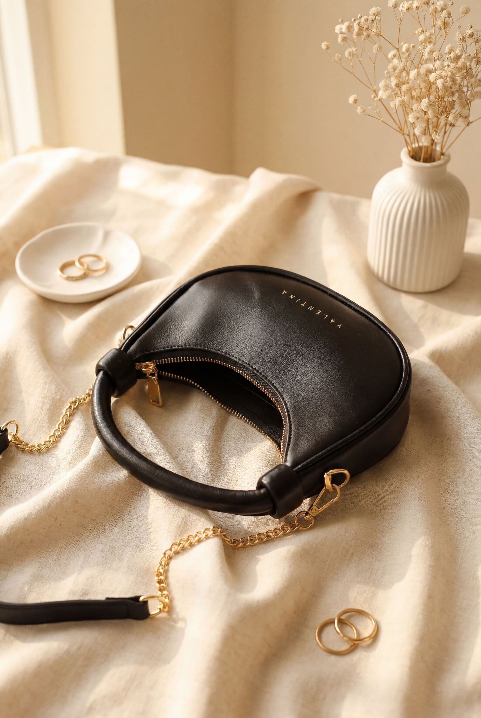 Modern Design Knotted Handle Strap Mini Hobo Bag - Black - Podyumplus - by Peralane - photo 2