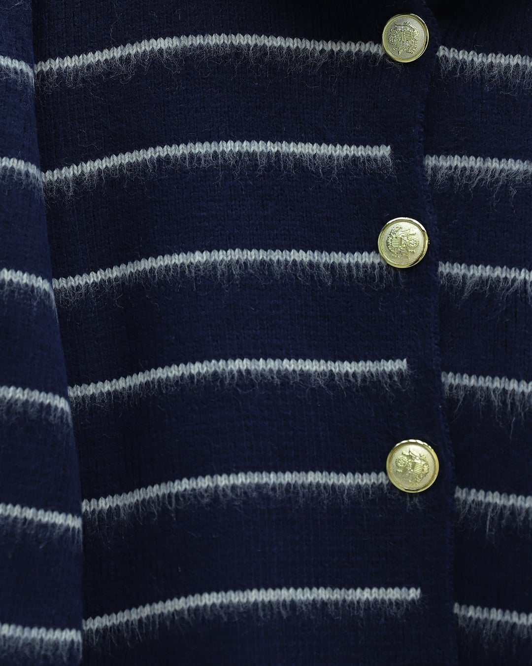 Navy Blue Striped Button-Front Knit Cardigan with Shirt Collar - Podyumplus - by Peralane - photo 5